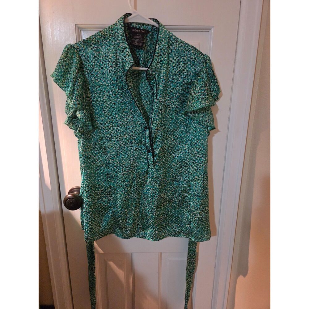 Women's George Size Large Green Satin Mosaic Print Multicolored